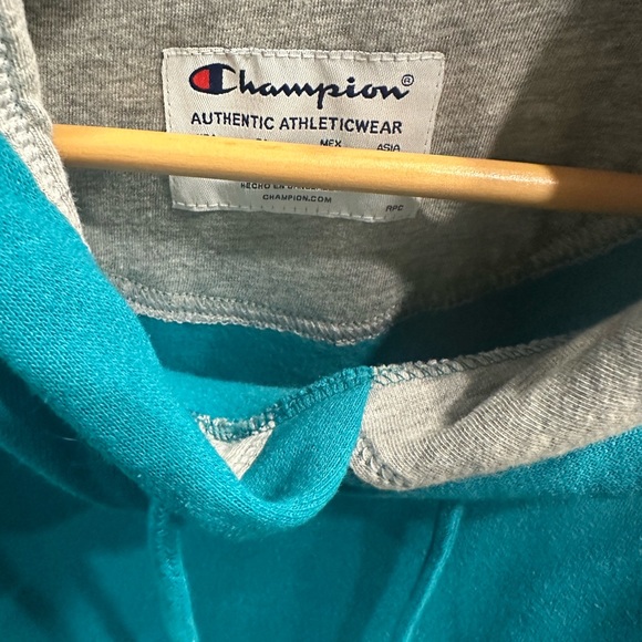 NWT Champion Powerblend C Logo 2XL Men’s Hoodie Teal Turquoise Pocket Sweatshirt - Picture 8 of 10